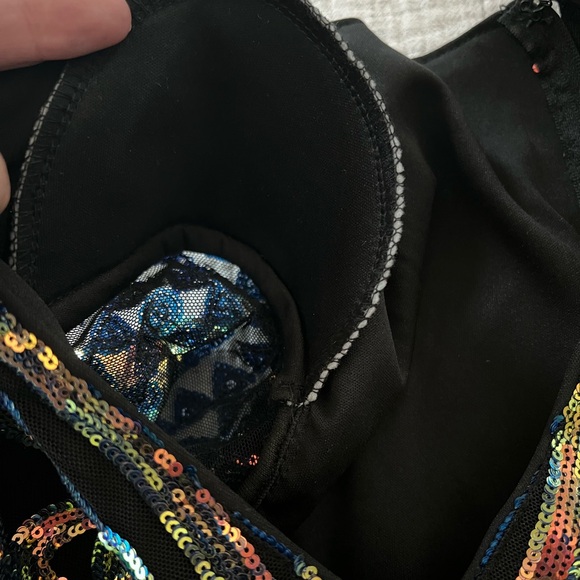 AKIRA Elegant Sequin Long Sleeve Mesh Bodysuit Top size Large - Picture 7 of 10